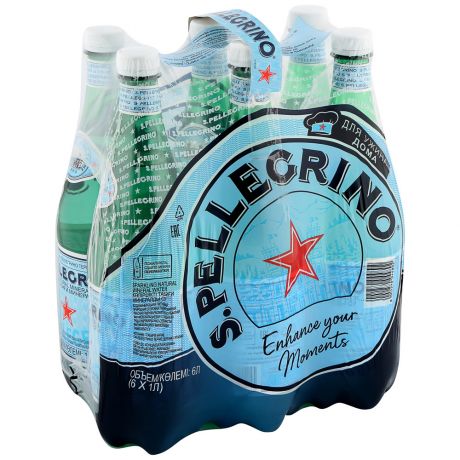 Вода минеральная лечебно-столовая Sanpellegrino природная питьевая газированная 6 штуки по 1 л