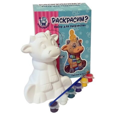 Игрографика Набор для творчества Раскрасим? Копилка Бычок с шарфом (IG-557)