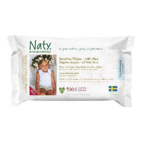 Влажные салфетки Naty Sensitive с алоэ, 56 шт.