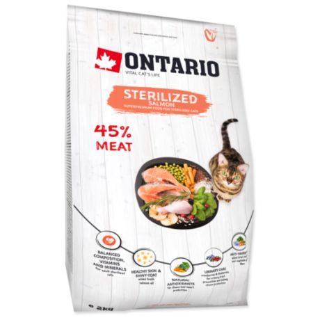 Сухой корм для стерилизованных кошек Ontario с лососем 2 кг