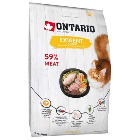 Сухой корм для кошек Ontario Exigent, с курицей 6.5 кг