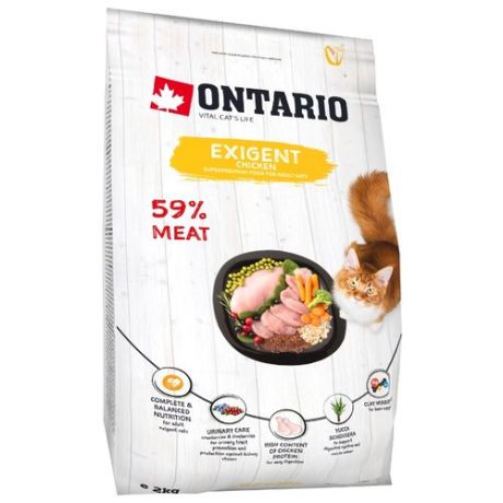 Сухой корм для кошек Ontario Exigent, с курицей 2 кг