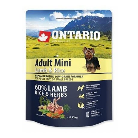 Сухой корм для собак Ontario (0.75 кг) Adult Mini Lamb & Rice 750г (для мелких пород)