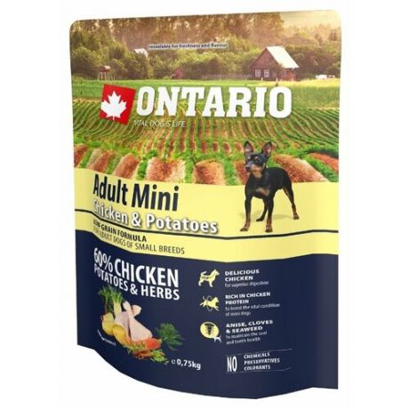 Сухой корм для собак Ontario (0.75 кг) Adult Mini Chicken & Potatoes 750г (для мелких пород)