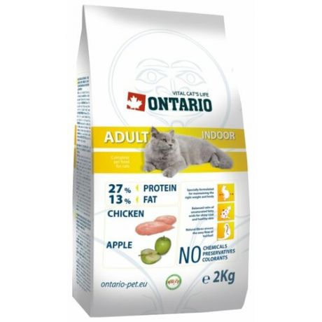 Сухой корм для кошек Ontario для живущих в помещении, с курицей 2 кг
