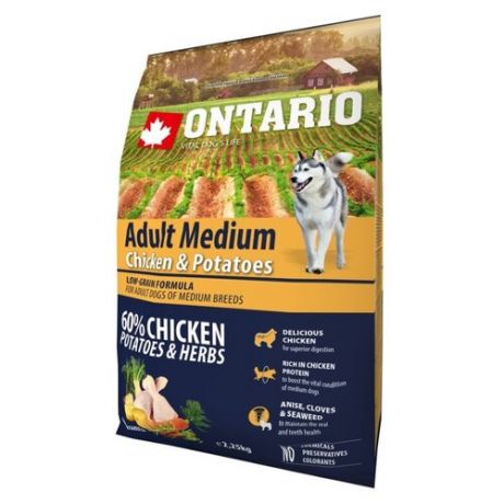 Сухой корм для собак Ontario курица 2.25 кг (для средних пород)