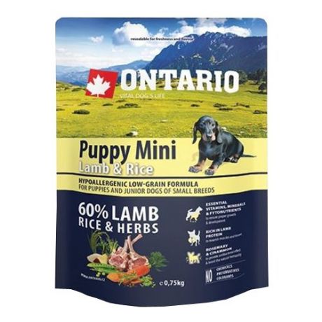 Сухой корм для собак Ontario (0.75 кг) Puppy Mini Lamb & Rice 750г (для мелких пород)
