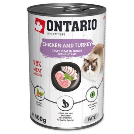 Влажный корм для кошек Ontario с курицей, с индейкой 400 г