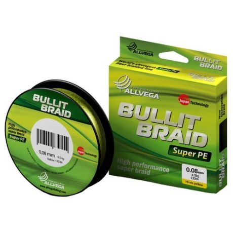 Плетеный шнур ALLVEGA BULLIT BRAID hi-vis yellow 0.08 мм 135 м 4.5 кг
