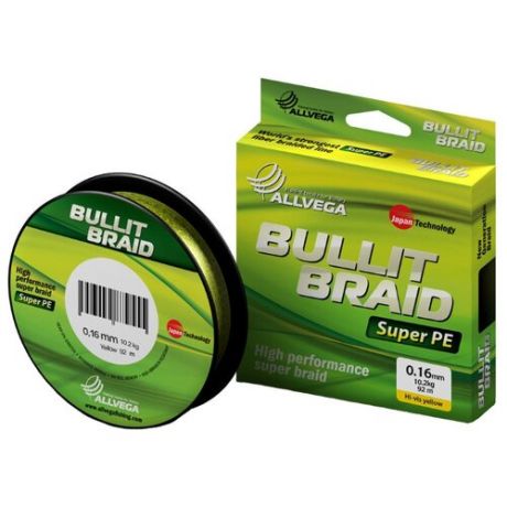 Плетеный шнур ALLVEGA BULLIT BRAID hi-vis yellow 0.16 мм 92 м 10.2 кг