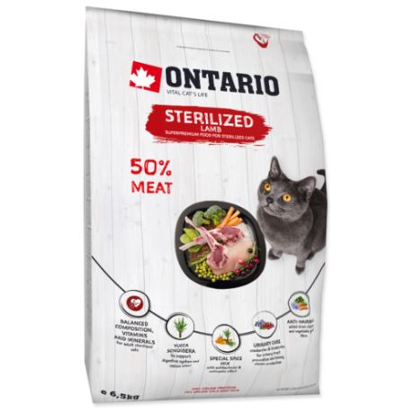 Сухой корм для стерилизованных кошек Ontario с ягненком 6.5 кг