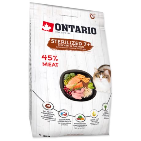 Сухой корм для стерилизованных пожилых кошек Ontario с курицей, с лососем 2 кг