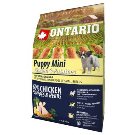 Сухой корм для собак Ontario (2.25 кг) Puppy Mini Chicken & Potatoes 2.25 кг (для мелких пород)