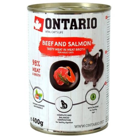 Влажный корм для кошек Ontario с говядиной, с лососем 400 г