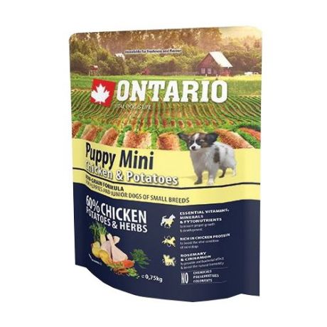 Сухой корм для собак Ontario (0.75 кг) Puppy Mini Chicken & Potatoes 750г (для мелких пород)