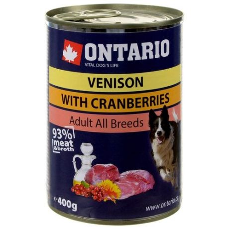 Влажный корм для собак Ontario беззерновой, оленина, с клюквой 400г