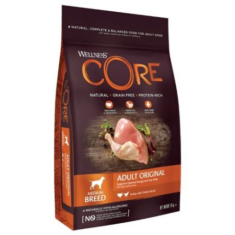 Сухой корм для собак Wellness беззерновой, индейка, курица 10 кг (для средних пород)