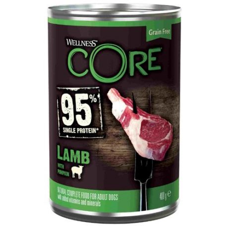 Влажный корм для собак Wellness CORE 95, ягненок, с тыквой 400г