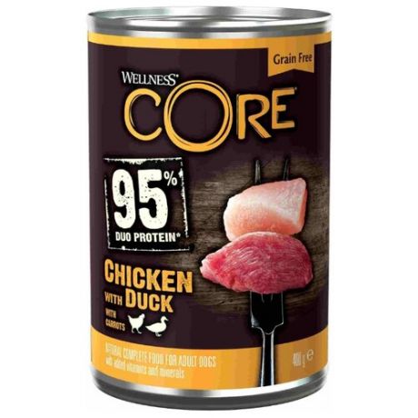 Влажный корм для собак Wellness CORE 95, индейка, утка, с морковью 400г
