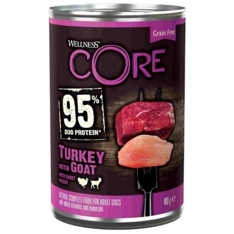 Влажный корм для собак Wellness CORE 95, индейка, козлятина, с бататом 400г