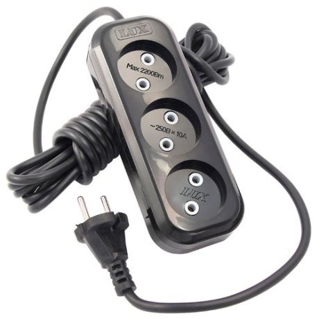 Удлинитель LUX У3-О-ch, 3 розетки, 3 м, б/з, 10А / 2200 Вт