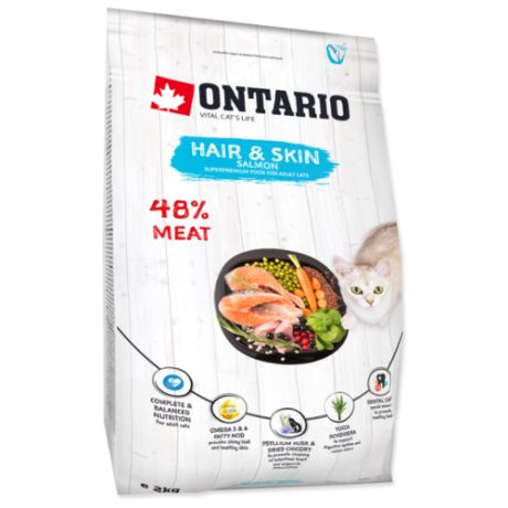 Сухой корм для кошек Ontario для здоровья кожи и блеска шерсти, с лососем 2 кг