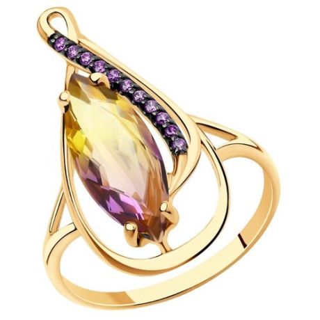 Diamant Кольцо из золота с ситалом синтетическим и фианитами 51-310-00761-2, размер 18.5