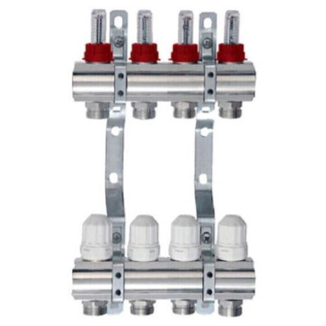 Коллекторная группа Tim (KD004) 1" ВР, 4 отвода 3/4", расходомер