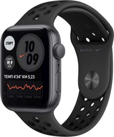 Apple Watch Nike SE, 44 мм, корпус из алюминия цвета «серый космос», спортивный ремешок Nike