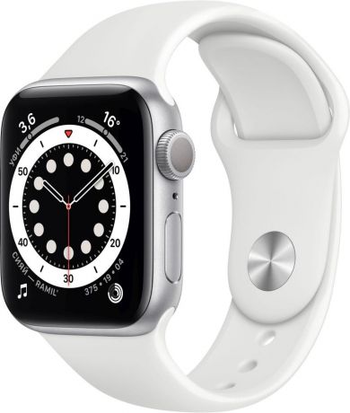 Apple Watch Series 6, 40 мм, корпус из алюминия серебристого цвета, спортивный ремешок