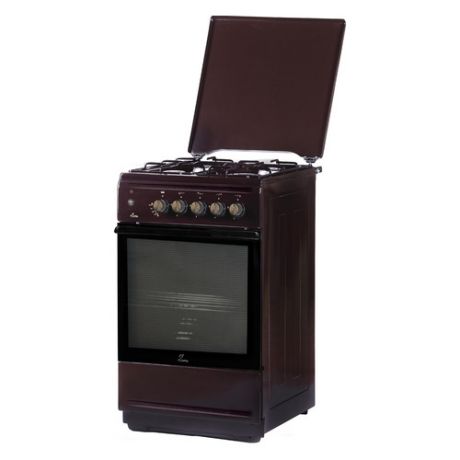 Газовая плита FLAMA N FG 24236 B, газовая духовка, металлическая крышка, коричневый