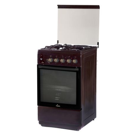 Газовая плита FLAMA L RK 23-126 B, электрическая духовка, стеклянная крышка, коричневый