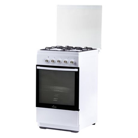 Газовая плита FLAMA L FK 1412 W, электрическая духовка, стеклянная крышка, белый