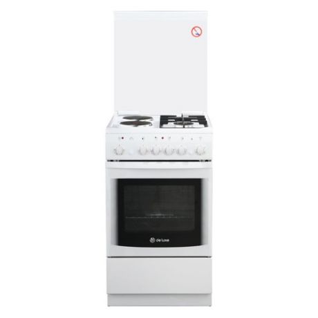 Газовая плита DE LUXE 506022.05гэ(кр) ЧР-030, электрическая духовка, стеклянная крышка, белый