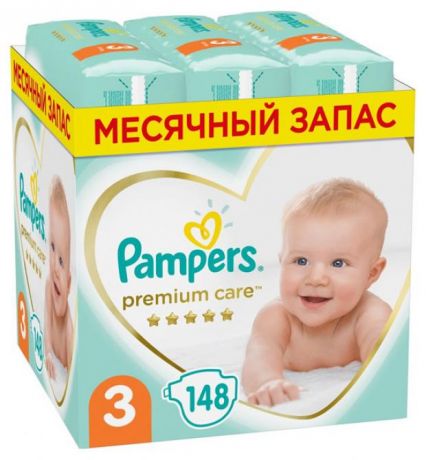 Подгузники Pampers Premium Care 3 6-10 кг, 148 штук