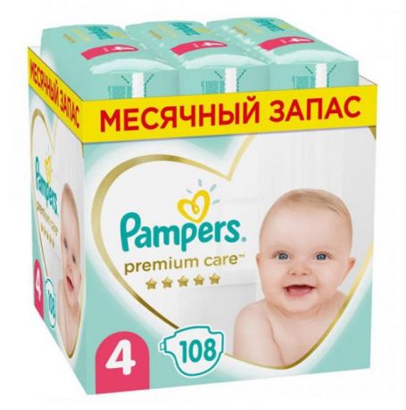 Подгузники Pampers Premium Care 4 9-14 кг, 108 штук