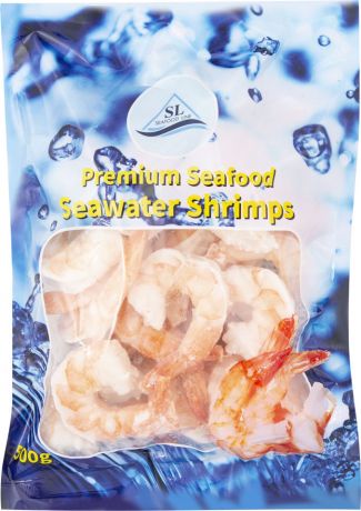 Креветки Seafood варено-мороженые очищенные с хвостиком 21/25 500г