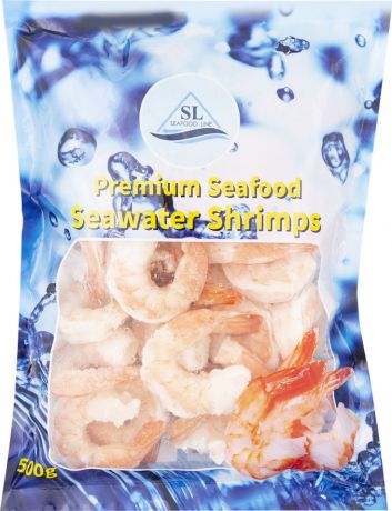 Креветки Seafood Line очищенные с хвостиком варено-мороженые 26/30 500г