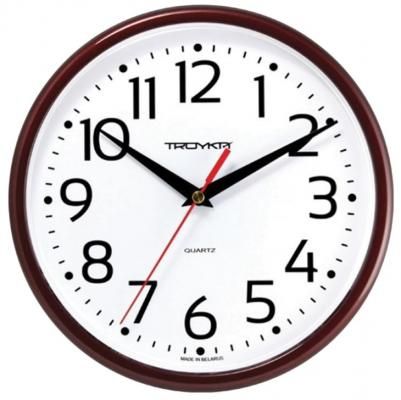 Часы настенные TROYKA 91931912, круг, белые, коричневая рамка, 23х23х4 см