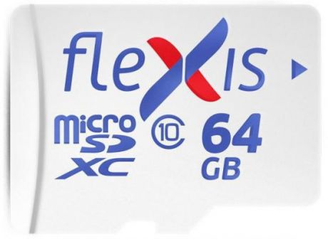 Карта памяти microSDXC 64GB Cl10 U1, c адаптером, Flexis