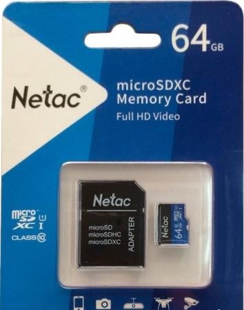 Флеш карта microSDHC 64GB Netac P500 <NT02P500STN-064G-R> (с SD адаптером) 80MB/s