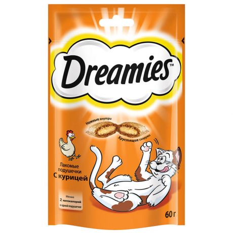 Лакомство для кошек Dreamies 60г лакомые подушечки с курицей