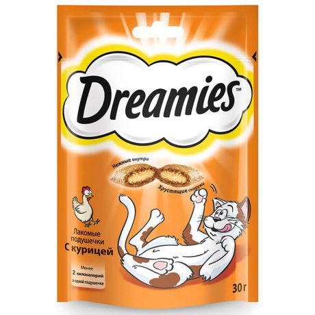 Лакомство для кошек Dreamies 30г лакомые подушечки с курицей