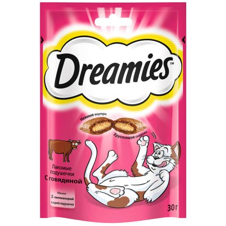 Лакомство для кошек Dreamies 30г лакомые подушечки с говядиной