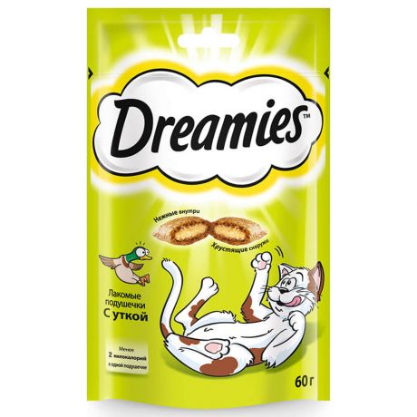 Лакомство для кошек Dreamies 60г лакомые подушечки с уткой