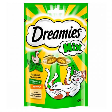 Лакомство для кошек Dreamies 60г лакомые подушечки с курицей и мятой