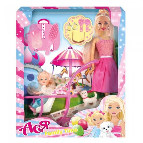 Куклы и одежда для кукол Toys Lab Кукла Ася Блондинка в розовом платье на прогулке с семьей