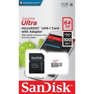 Карта памяти Sandisk microSDXC 64Gb Class10 SDSQUNR-064G-GN3MA Ultra Light + adapter