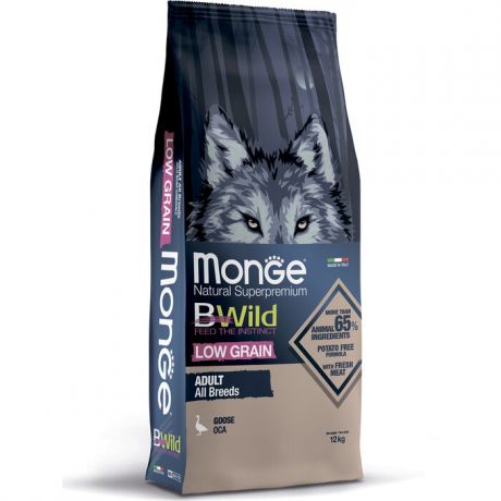 Сухой корм Monge Dog BWild LOW GRAIN низкозерновой из мяса гуся для взрослых собак всех пород 12 кг