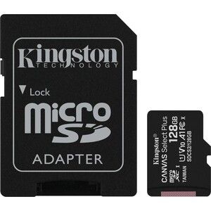 Карта памяти Kingston microSDXC 128Gb Canvas Select Plus (class 10/UHS-I/U1/100MB/s/SD- адаптер)